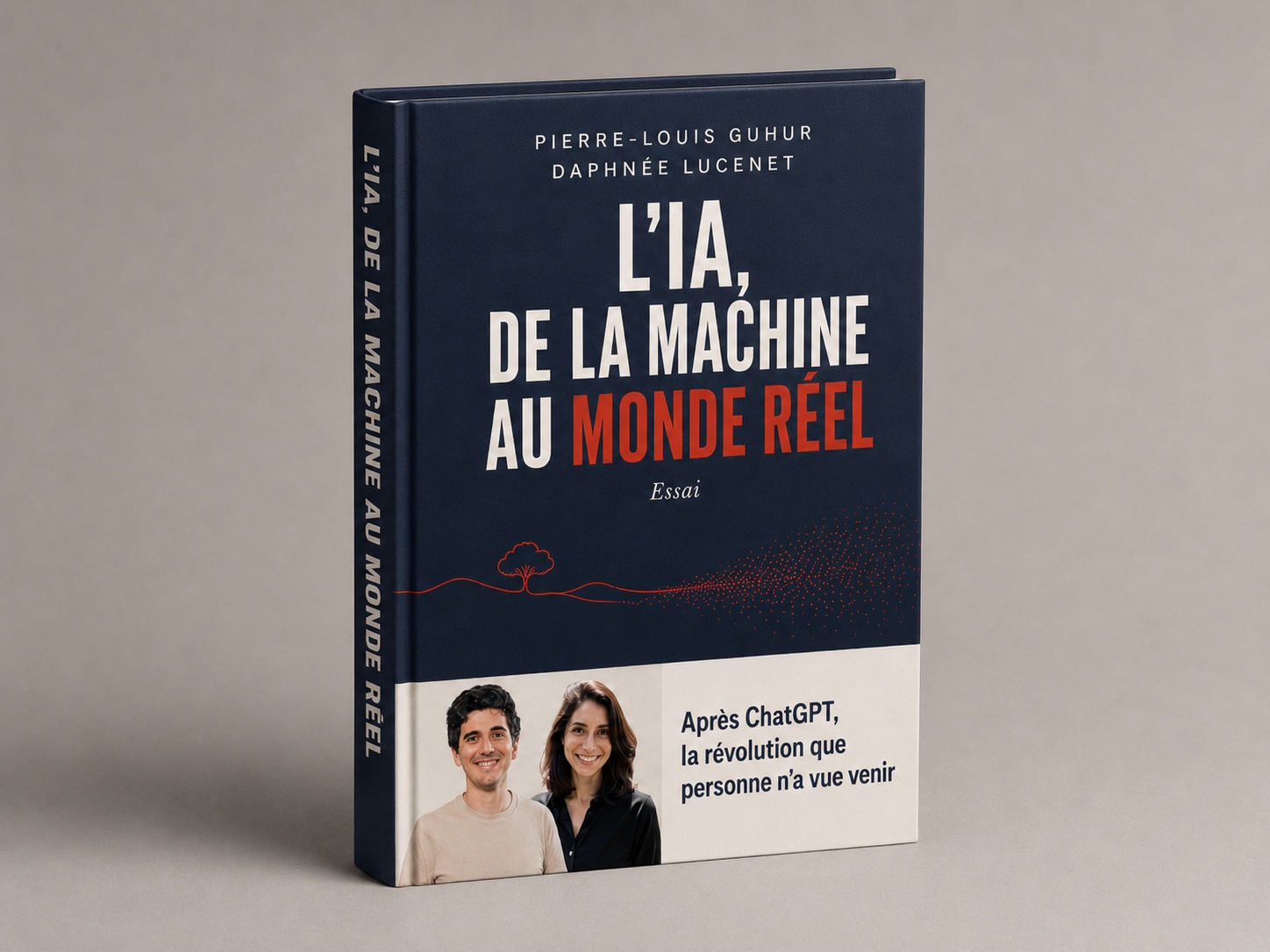 Projet de couverture du livre L'IA, de la machine au monde réel, essai de Pierre-Louis Guhur et Daphnée Lucenet sur les World Models